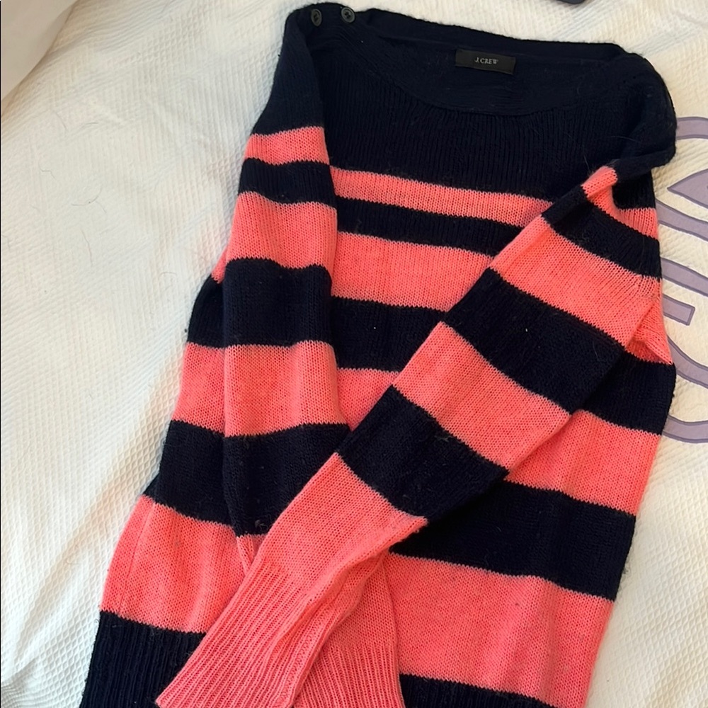 J. Crew Women's Pink and Navy Striped Sweater